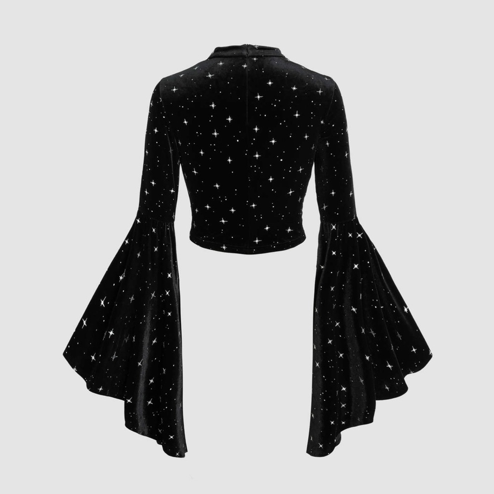 NWT CIDER VELVET STAR PATTERN BELL SLEEVE CROP TOP
